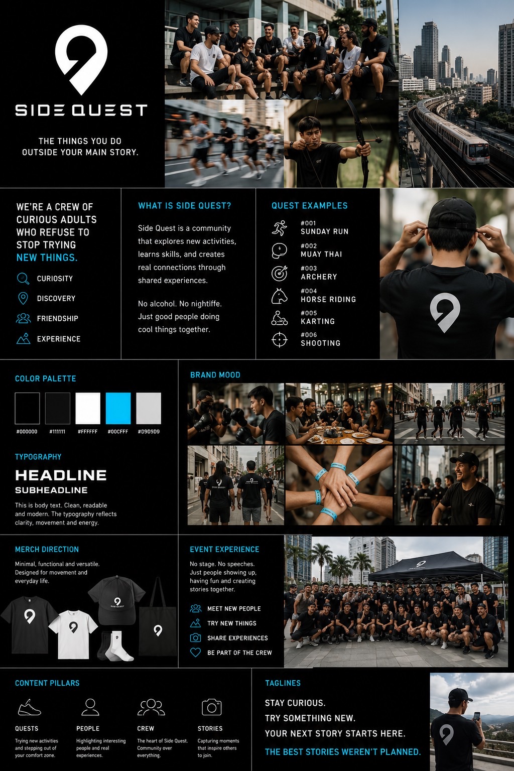 Side Quest community visual identity and activity moodboard